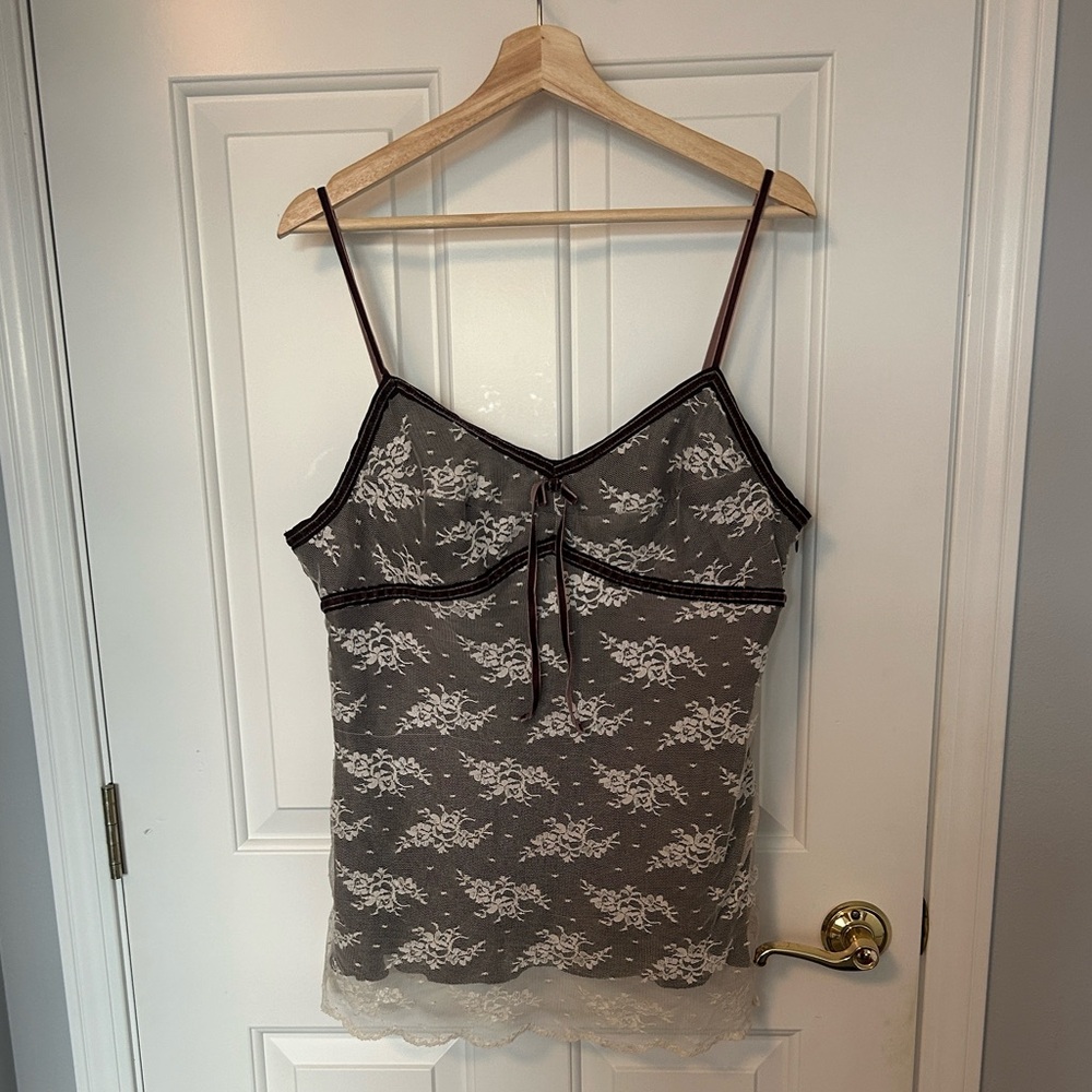 George Brown and White Lace Cami